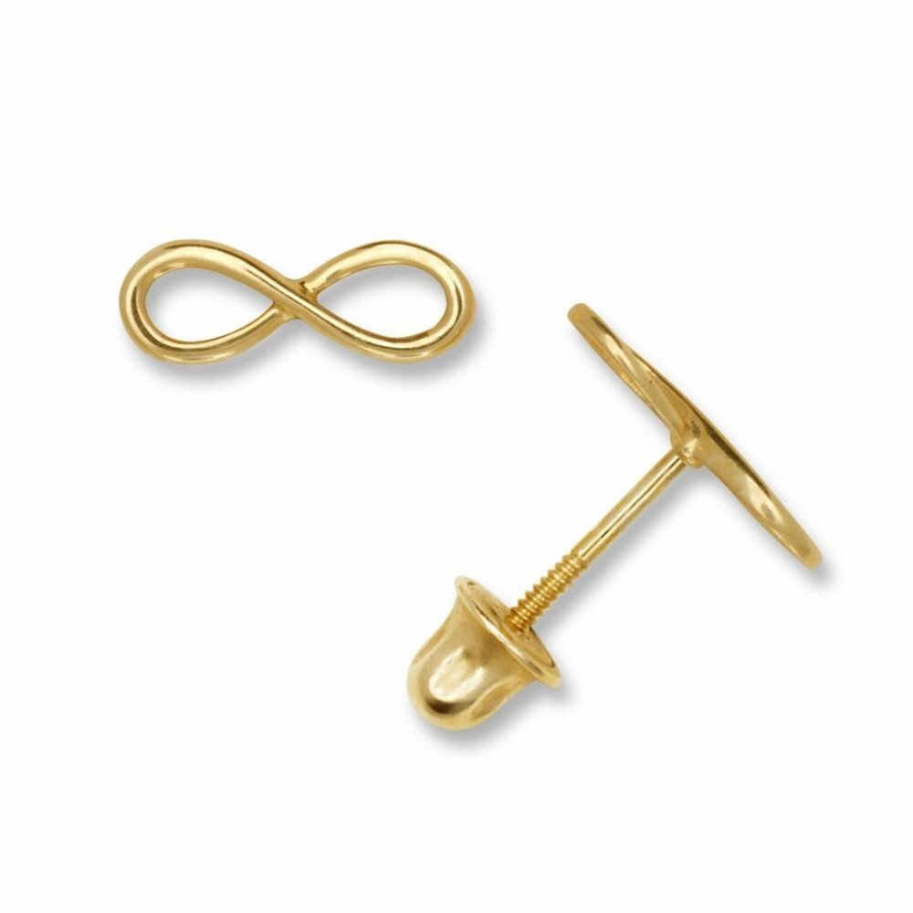 Solid 14k Gold Infinity Stud Earrings With Screw … - image 2